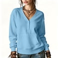 thumbnail image 5 of Women's V-Neck Button Front Sweatshirt Long Sleeve Pullover with Front Pocket Loose Fit Casual Top for Fall & Winter, 5 of 7