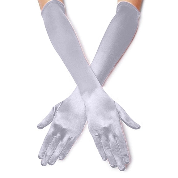 HJYCHN Style Elbow Length Satin Opera Gloves for Women Elegant Dance Evening Bridal Wear Silver One Size