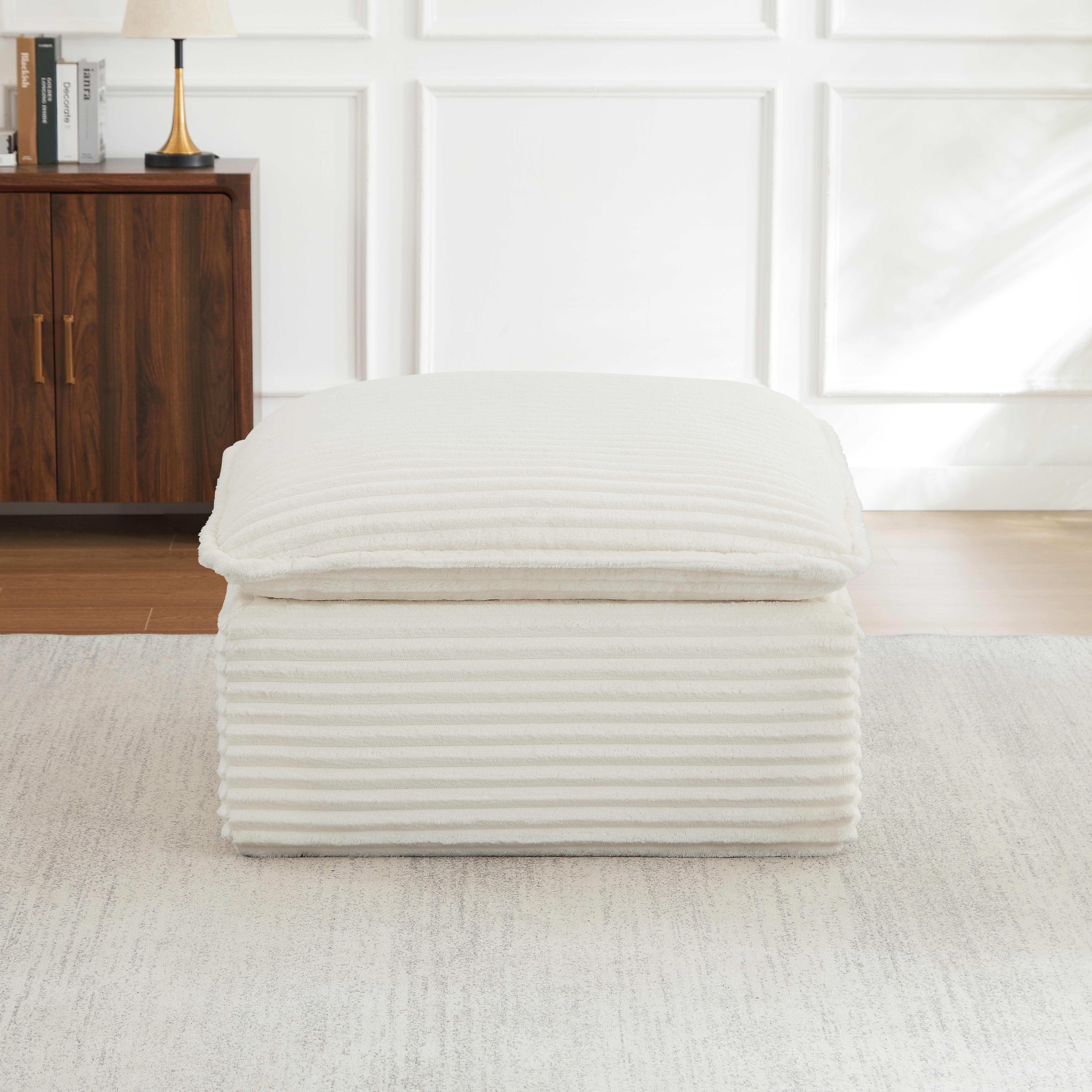 MAYEERTY Corduroy Boneless Ottoman, Soft Tufted Footrest for Living Room Cloud Sectional Couches, 30.7×15.7" White