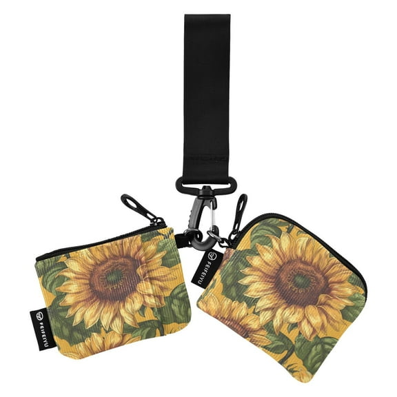 Portable Coin Purse Two 4.13x4.13 Iinches 4.13x3.5 Inches Wrist Coin Purse Keys Coin Purse Portable Women's Purse Big Sunflower