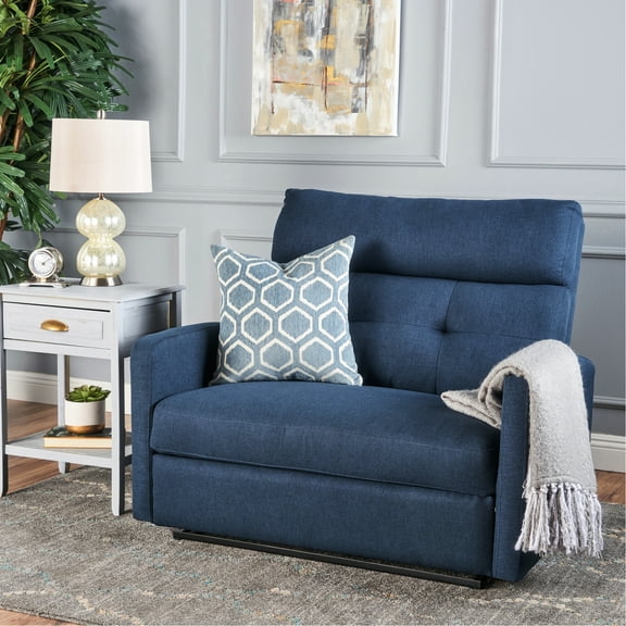 Cozy Double Seats Recliner Chair In Navy Blue Fabric For Relaxed Moments