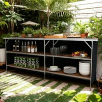 Spaco Aluminum Portable Picnic Table with 2-Tier Open Shelves and Spacious Tabletop for Outdoor, Coffee