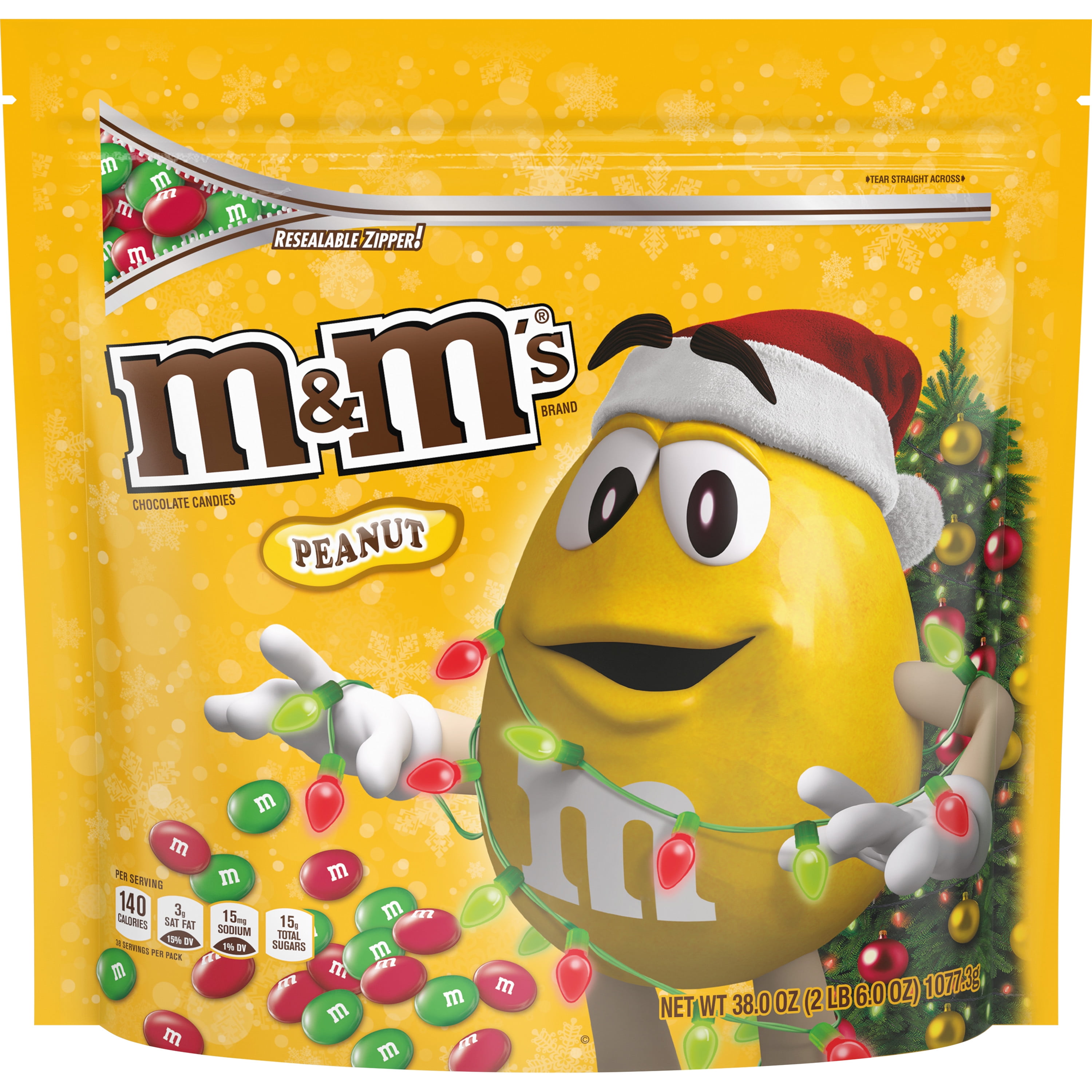 M&M'S Holiday Milk Chocolate Christmas Candy Party Size Pouch, 38 Oz