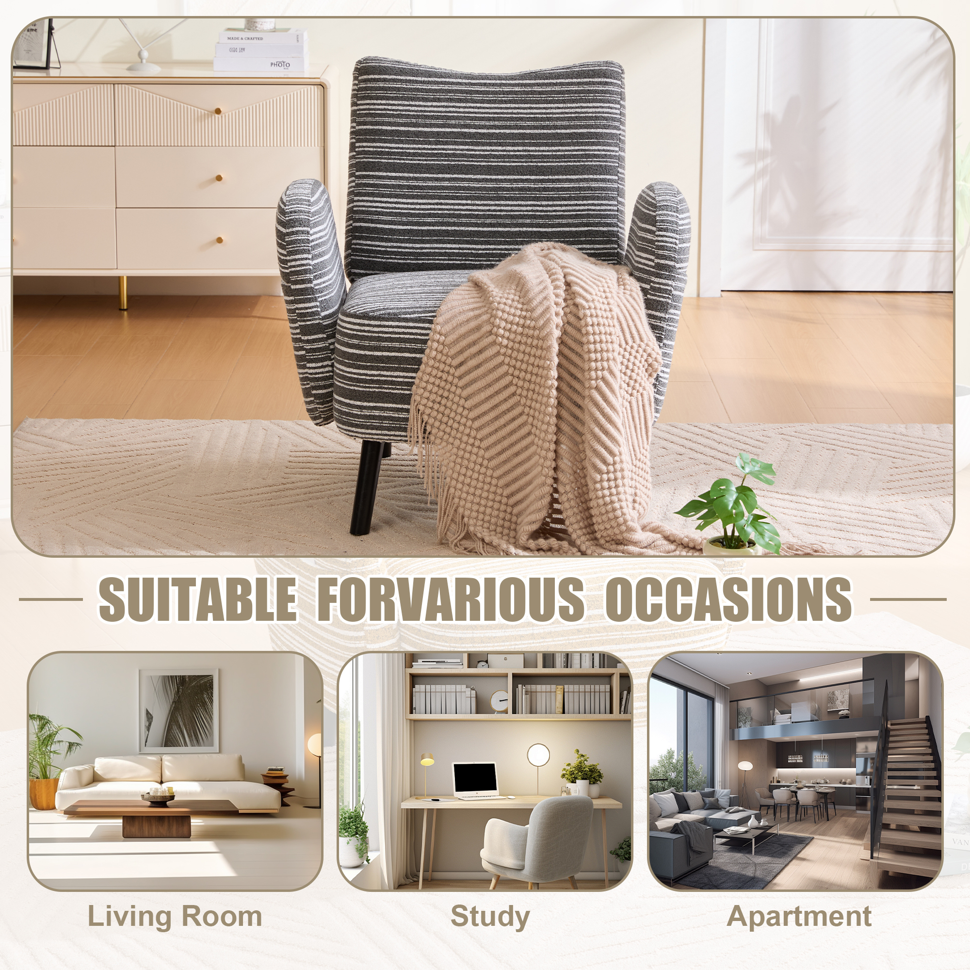 Leumius Armchair with Side Storage Pocket and Solid Wood Legs, Comfortable Reading Chair with Sanded Fabric for Living Room Bedroom Office Dark Gray