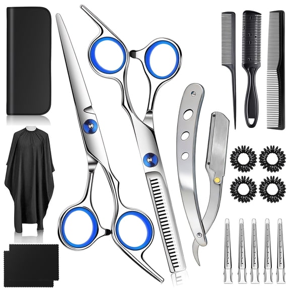 GARITIN Hair Cutting Scissors Set for Women Men, Barber Scissors Thinning Shears with Comb & Cape, Professional Haircut Kit