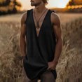 thumbnail image 2 of BiZtdJrK Mens Deep V Neck Tank Tops Summer Lightweight Linen Sleeveless Vest Shirts Loose Fit Long Muscle Shirt Tanks Beach Outfits Black XXL Vacation Sale, 2 of 7