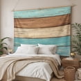 thumbnail image 3 of Farmhouse Aqua Brown Tapestry for Bedroom Wall Hanging Tapestry, Vintage Wooden Striped Ceiling Backdrop Tapestries Poster Blanket Wall Decor for Teens Room Living Room Dorm 55" x 73", 3 of 8