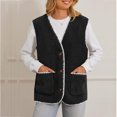 thumbnail image 6 of Lovskoo Women's Fuzzy Sherpa Fleece Crop Vest Casual Solid Color Sleeveless Warm Jacket Button Up Fall Winter Outerwear Black, 6 of 7