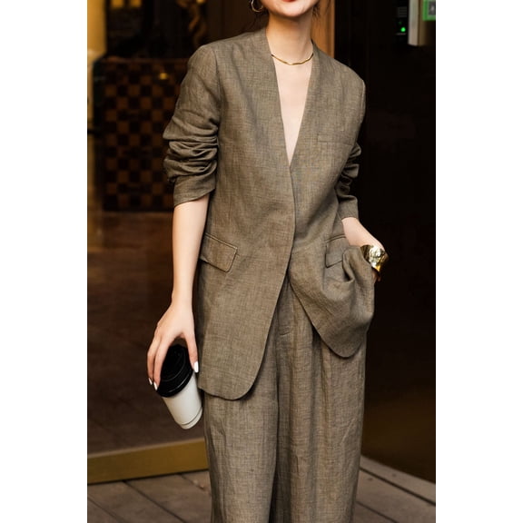 Casual h quality lin pant suit
