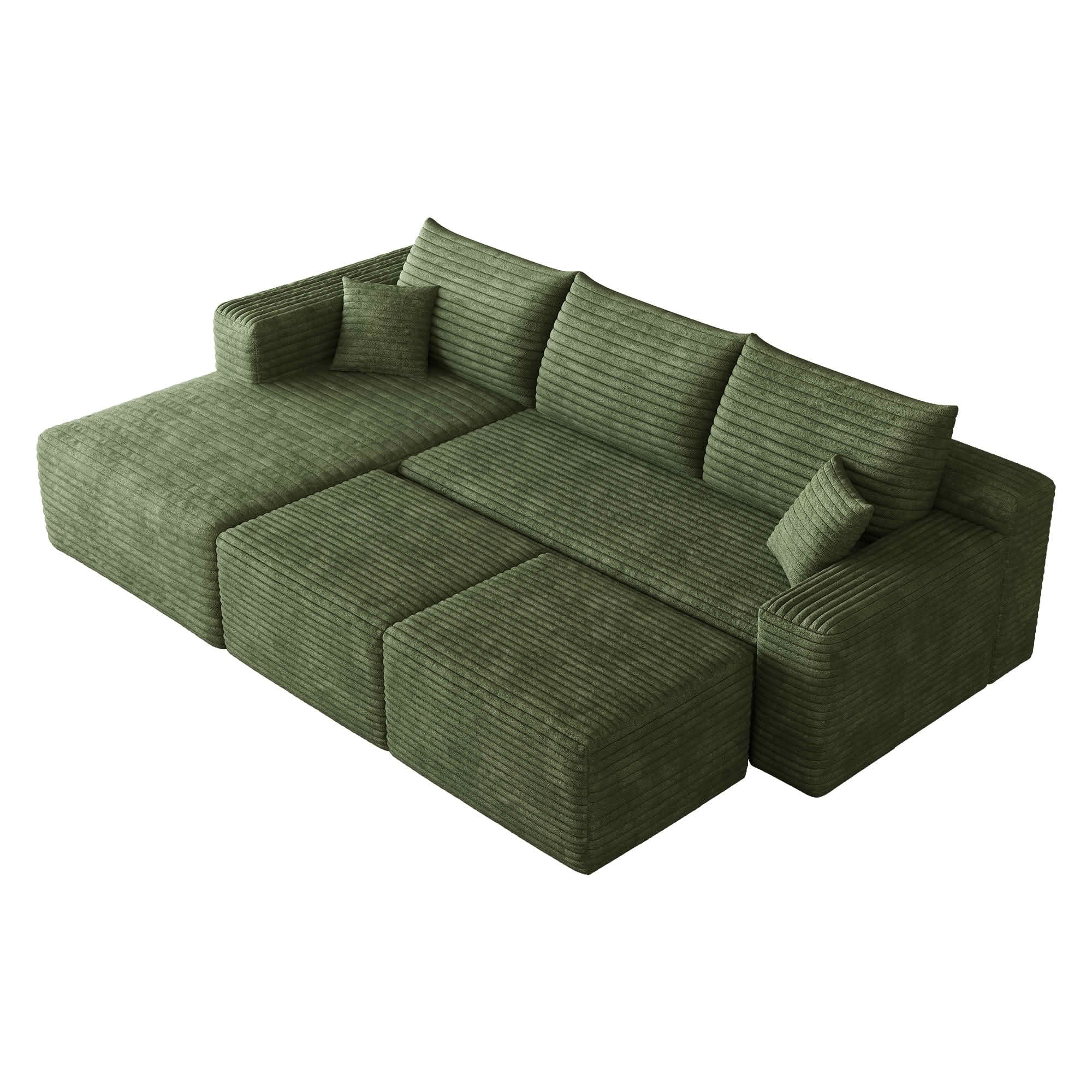 MAYEERTY 95 Inch U‑Shaped Cloud Sectional Sofa with 2 Ottomans, Modern Deep‑Seat Corner Couch, Plush Corduroy Reversible Sofa, No‑Assembly for Living Room Bedroom Apartment
