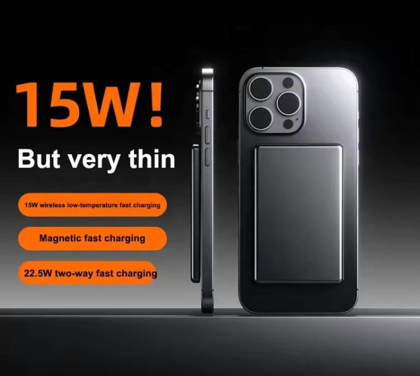 Ultra Slim Magnetic Power Bank Magnetic Charger 10000mah Slim Wireless Charger, 15w, Gray