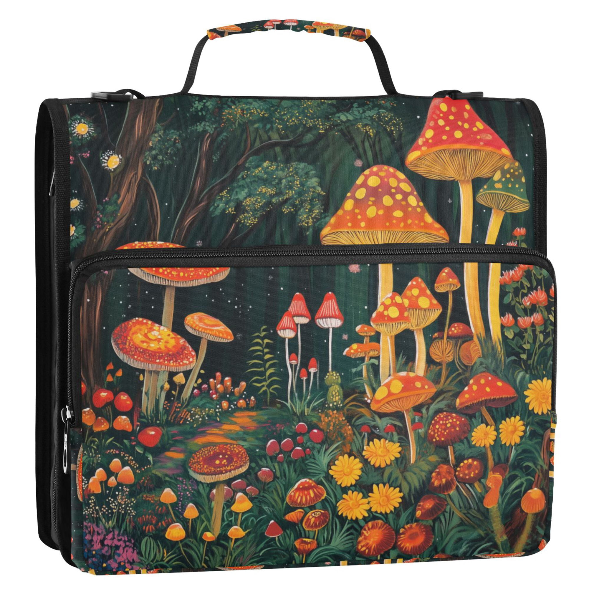 FORMRS Zipper Binder with Shoulder Strap 2-inch Ring 500 Sheet Capacity File Bag, Forest Mushroom
