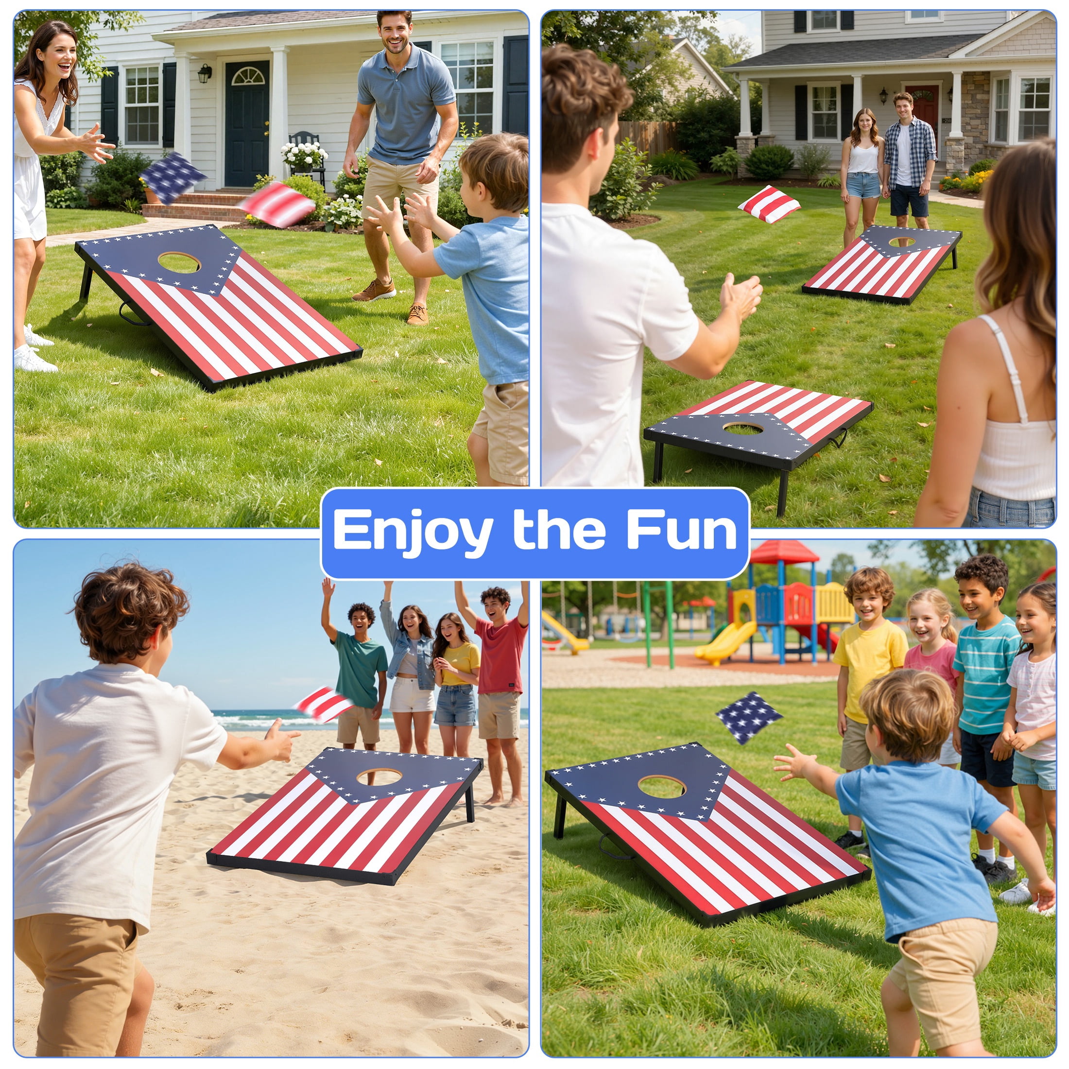 Portable Cornhole Sets with 8 Bean Bags, 3 in 1 Cornhole Boards Set with Ring Toss & Bowling Game, Segmart Wooden Cornhole Sets with Carrying Bags for Backyard, Beach, Party