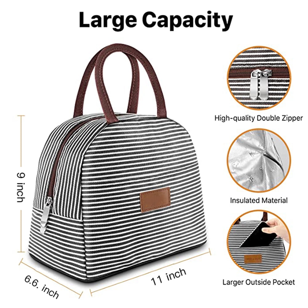 Kepooman Large Drinks Holder Thermal Snacks Organizer Lunch Bag Insulated Lunch Box Wide-Open Lunch Tote Bag for Adults College Work Picnic Hiking Beach Fishing, Black & White Stripes Kepooman Large Drinks Holder Thermal Snacks Organizer Lunch Bag Insulated Lunch Box Wide-Open Lunch Tote Bag for Adults College Work Picnic Hiking Beach Fishing, Black & White Stripes