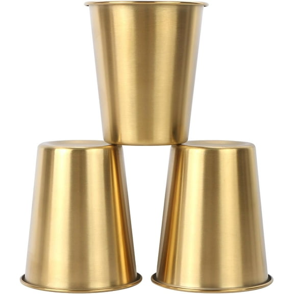3 Pack 10.5 Ounce 300ml Stainless Steel Cups Beer Cups Shatterproof Pint Drinking Cups Metal Drinking Glasses for Kids and Adults (Gold)