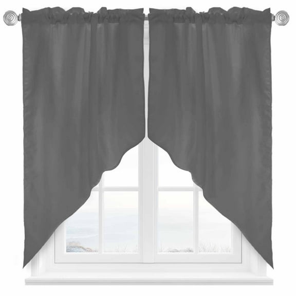 Solid Color Swag Valances for Windows 2 Pack Dark Gray Swag Kitchen Curtains 63 Inches Long Rod Pocket Short Window Treatment for Kitchen Bathroom 36"x63"
