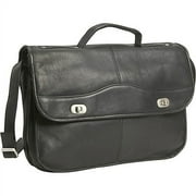 1/2 Flap Over Expandable Leather Briefcase w Front Open Pocket (Black)