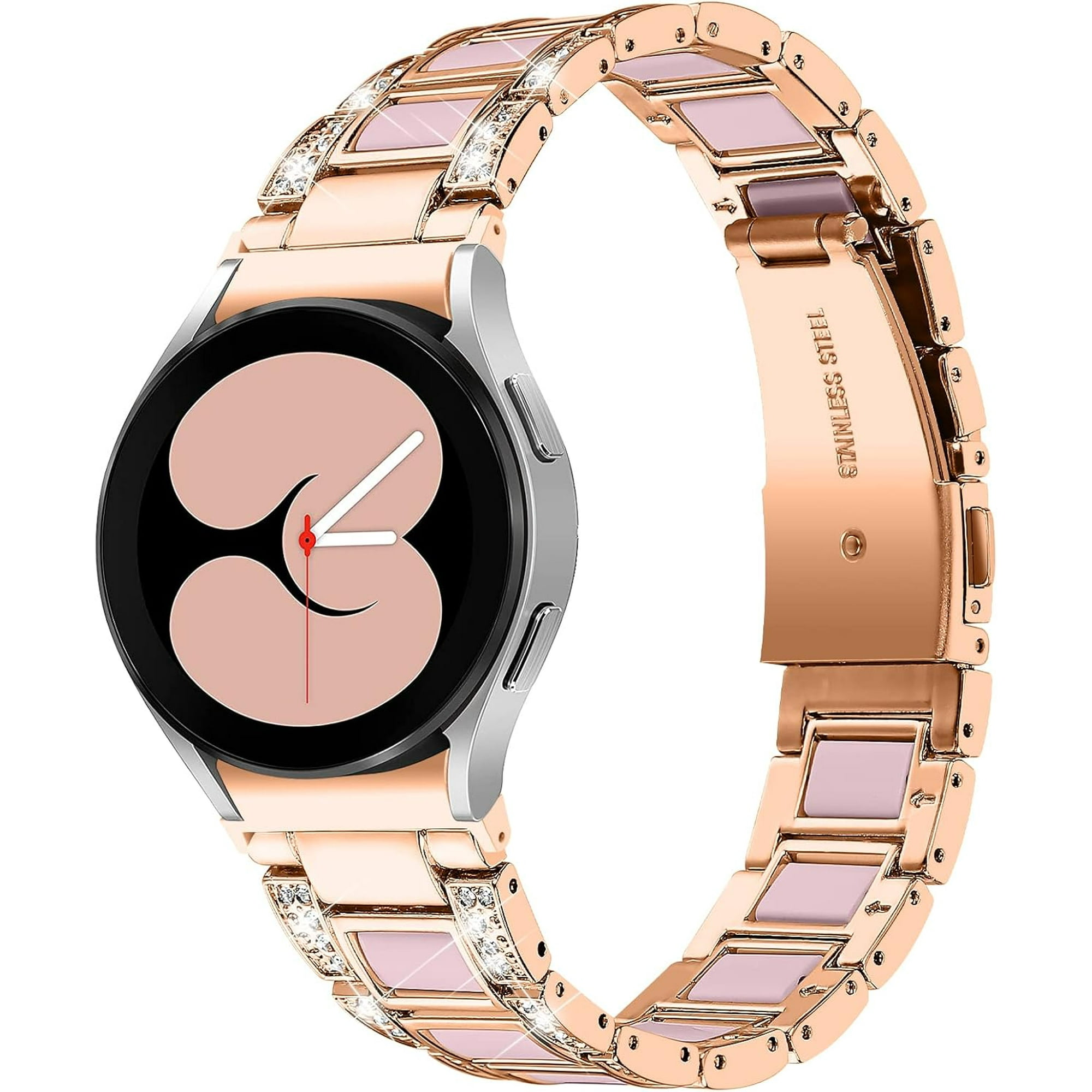 KOMI 20mm Watch Band Compatible with Samsung Galaxy Watch 5/5 pro/Galaxy Watch 4 40mm 44mm/Watch 4 Classic 42/46mm, Stainless Steel Metal for Samsung Galaxy Strap Women Men Rose Gold/Pink