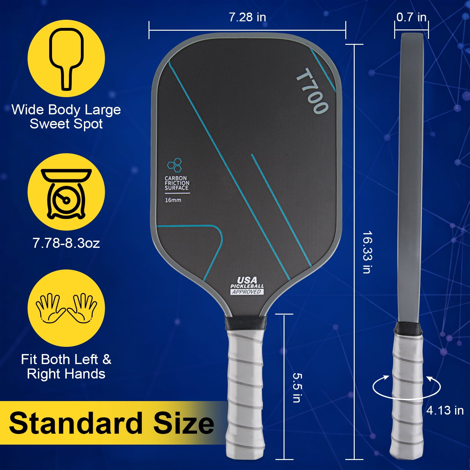 Zacenei Pickleball Paddles Set of 1,Graphite Fiber Pickle Ball Paddle,Lightweight Pickleball Rackets 1Pack for Adult Teenager w/Balls,Bag,Professional Equipment for Beginners Intermediate,Grey