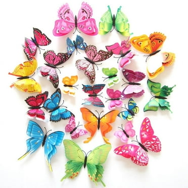 72PCS Double Layer Butterfly with Magnet Refrigerator Stickers, Pvc Simulation Butterfly , 3D Butterfly Wall Stickers, for Home and Room Decoration