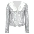 thumbnail image 5 of TTUHYWXI Women's Sequin Jacket Long Sleeve Open Front Blazer Glitter Sparkly Coat Party Casual Cardigan (Silver, L), 5 of 6