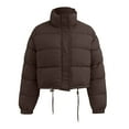 thumbnail image 6 of TAIAOJING Women's Winter Cropped Puffer Jacket Autumn Long Sleeved Zipper Drawstring Waist Stand Up Collar Solid Color Bread Coat Cotton Coat Oversized Zip-Up Quilted Puffy Short Down Coat, 6 of 7