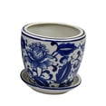thumbnail image 3 of Benjara Planter With Saucer Set of 4- Vintage Blue Floral Print- White Ceramic, 3 of 6