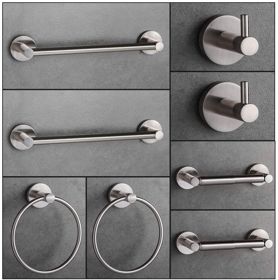 4Pcs Bathroom Hardware Accessories Set 24'' Towel Bar/Holder/Ring Brushed Nickel 