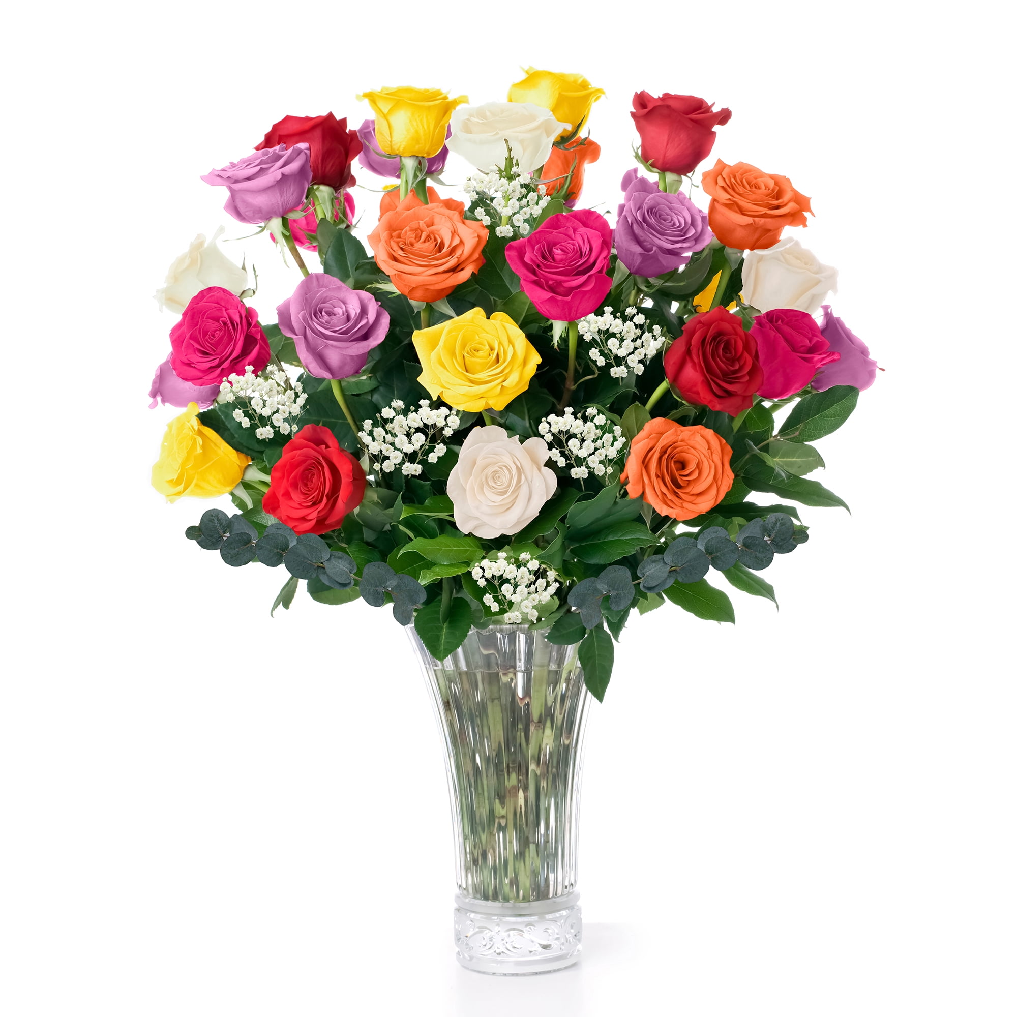 Aquarossa Fresh Flowers Delivery 2 Dozen Assorted Long Stem Rose