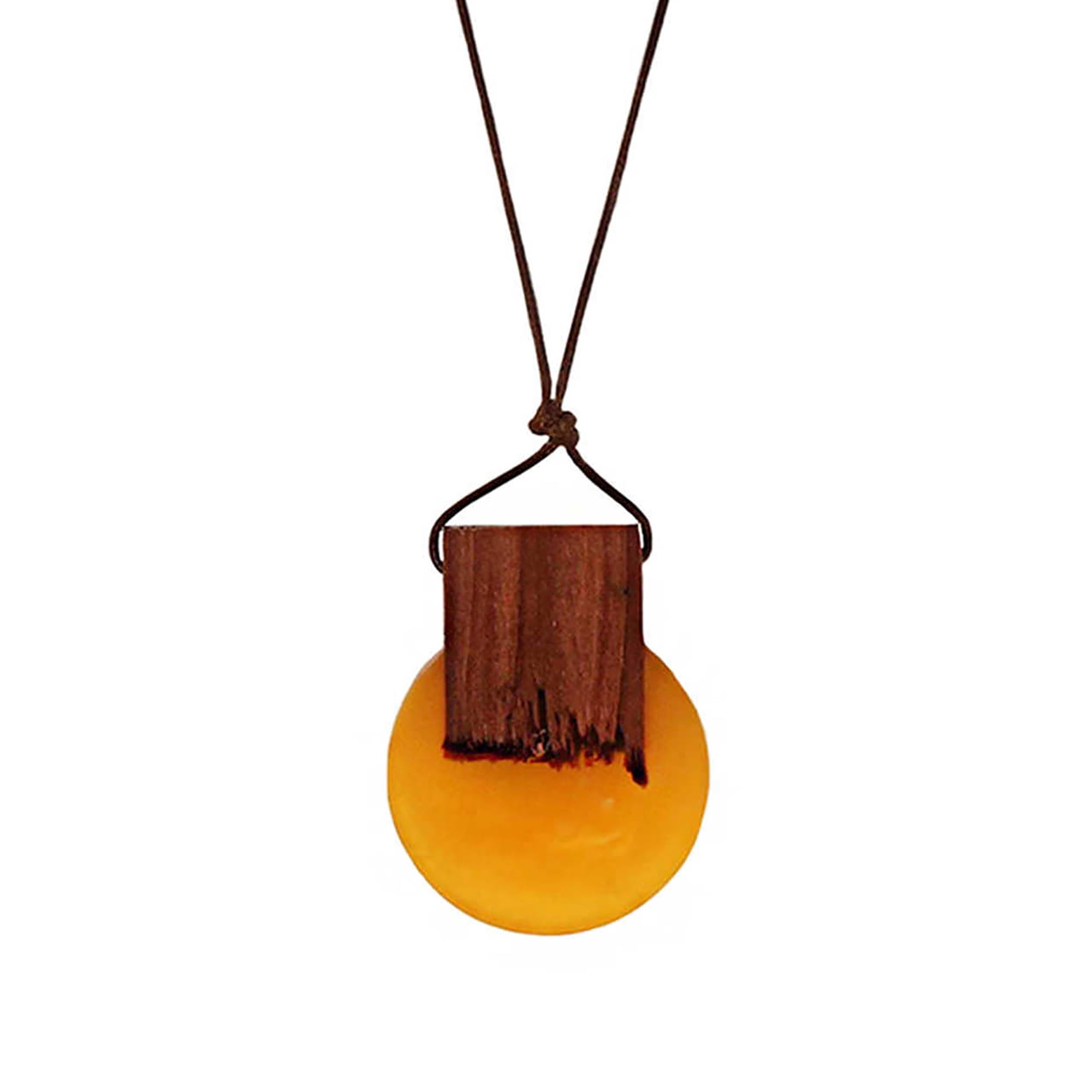 Blue Box Boutique Inc Round Yellow Resin Wood Leather Cord Necklace for Women, Teens | Wood Anniversary Gift