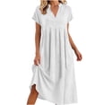 thumbnail image 5 of Horkkom Maxi Dresses for Women Short Sleeve V Neck Linen Summer Dresses Trendy Loose Long Dresses, S-2XL, 5 of 6
