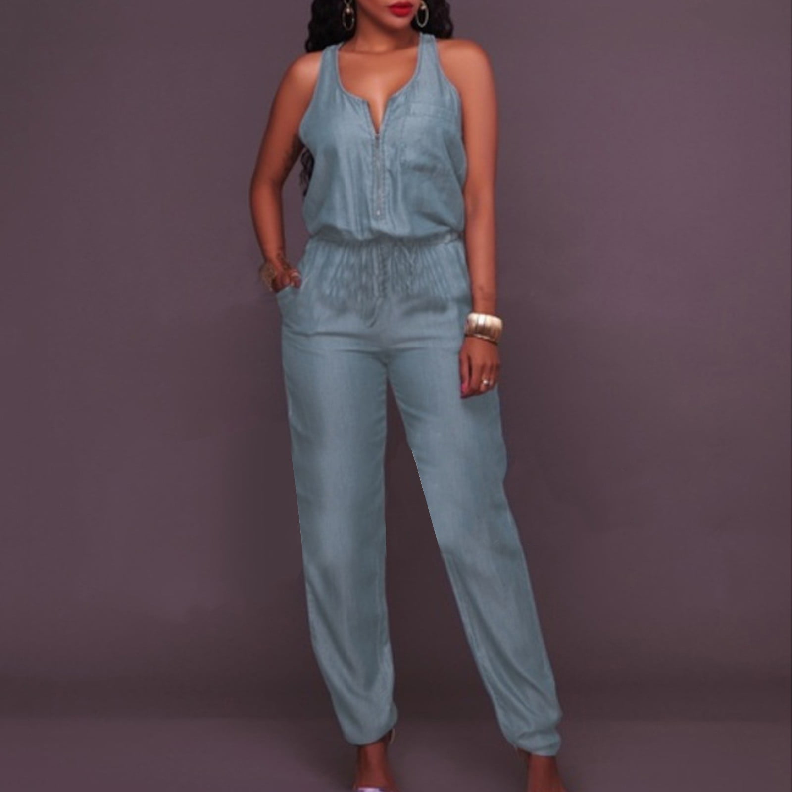 yoeyez Womens Jumpsuits and Rompers Womens Casual Off Shoulder Denim Jeans Pocket Sleeveless Jumpsuits Rompers Monos, Mamelucos Y Overoles Para Mujer Walmart.com