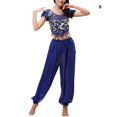 thumbnail image 3 of Qarigey Pantalones de danza del vientre indio para mujer, conjunto de traje de baile con cordones en la espalda, ropa de danza del vientre profesional Disfraces de disfraces Azul oscuro S Qarigey AP019210-13, 3 of 6