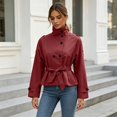 thumbnail image 2 of uublik Women's Trench Coat Red Long Sleeve Classic Overcoat Open Front Cardigan Jacket, 2 of 5