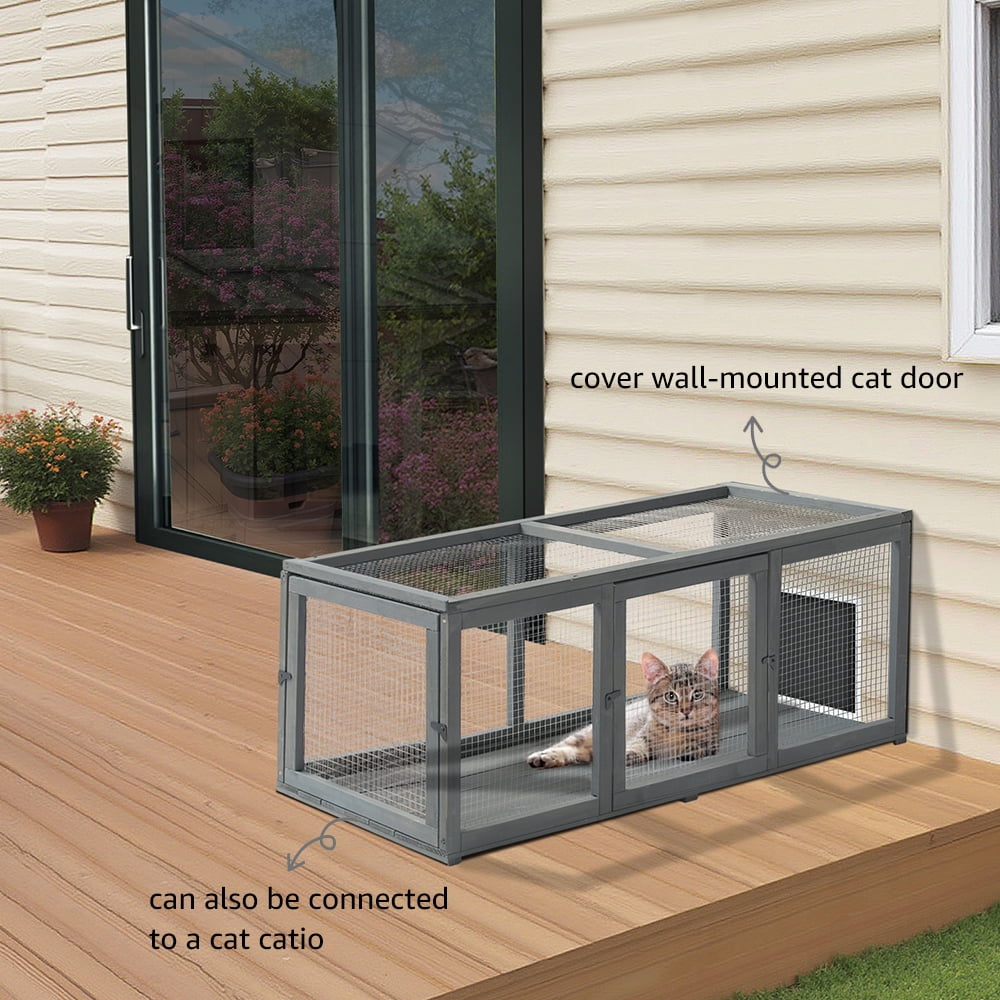 unipaws Outdoor Cat Tunnel, Extendable Passage Connect Home to Outdoor Cat Catio Enclosure House, 45’’ Safe Tunnel Walkway for Indoor Kittens, Wooden Pet Tube for Window Deck Patio Balcony Garden