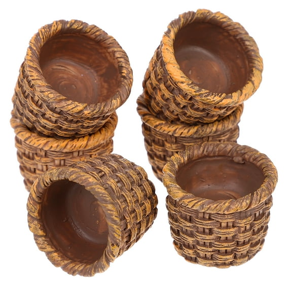 Set of 6 Miniature Cane Baskets for Dollhouse Decoration, Small Decorative Accessories