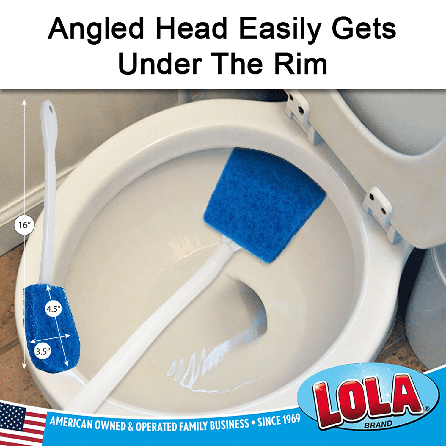 LOLA Bath & Toilet Bowl Scrubber Brush w/ Comfort Handle, 72 Pack, w/ Hang Hole. Non-Scratch, Removes Rings w/ Scrubbing Pad