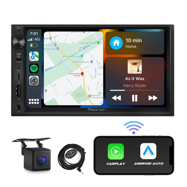 Eonon 7'' Double Din Car Stereo Wireless CarPlay & Wireless Android Auto Car Audio Receivers with AHD Backup Camera, Built in DSP, Bluetooth, MirrorL