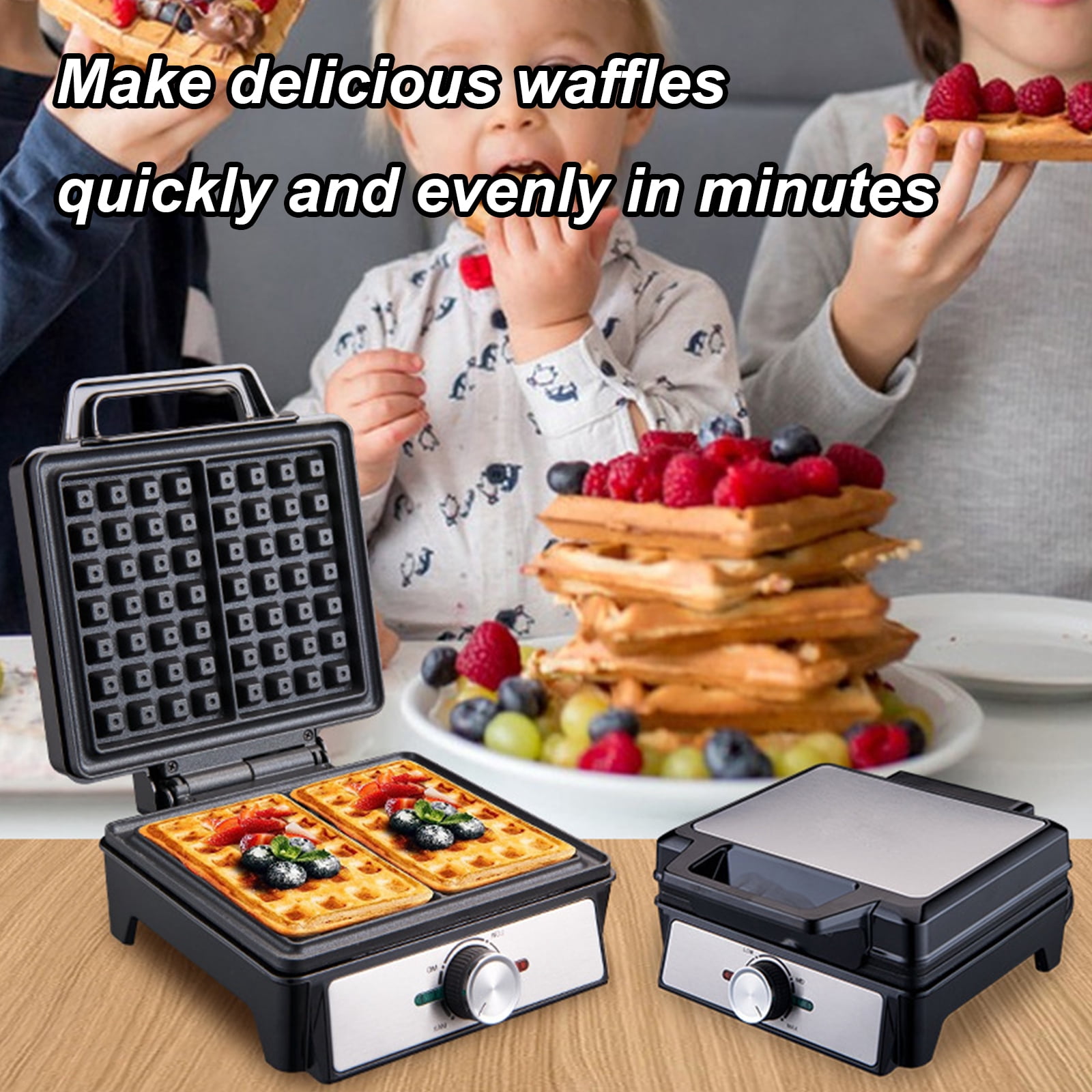 2-Slice Waffle Maker with Nonstick Surface, 1200W Waffle Iron, Time & Temperature Control, Browning Control, Perfect Waffle Maker for Kids and Families, Stainless Steel