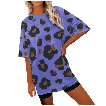

Plus Size Summer Tops for Women Women Oversize Summer Casual Short Sleeve Round Neck Printed Sleeve Tops Loose Blouse Maternity Blouses Purple L