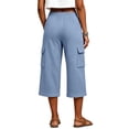 thumbnail image 6 of Women's Bermuda Capris Cargo Elastic Waist Drawstring Capri Pants Casual Loose Breathable Lightweight Travel Yoga Cropped Pants with Multiple Pockets, 6 of 8