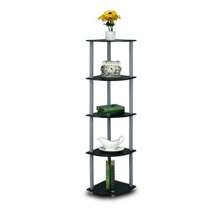 Corner Display Units - Turn-N-Tube 5 Tier Corner Display Rack Multipurpose Shelving Unit, Black & Grey - 57.7 x 11.6 x 11.6 in.