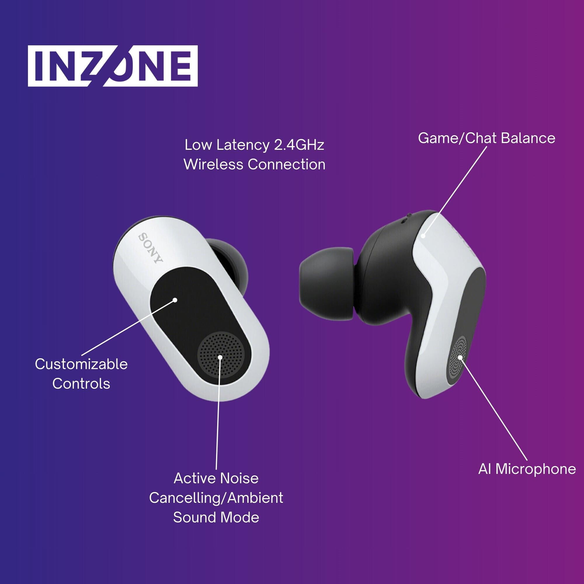 Sony WFG700NW INZONE Buds Truly Wireless Noise Canceling Gaming Earbuds (White) Bundle with Noise Isolating Memory Foam Tips and Silicone Earbuds (3-Pairs Each) (2 Items)