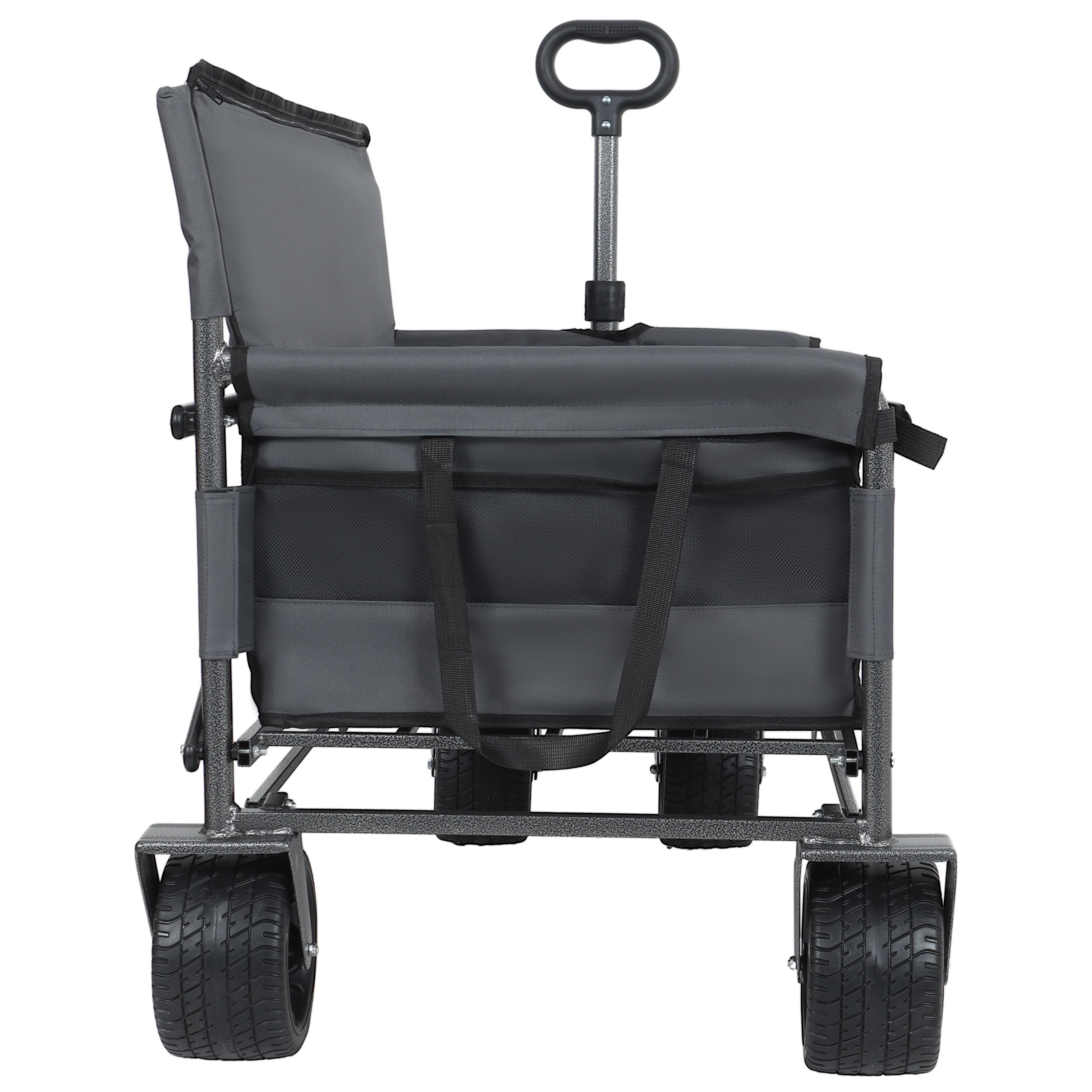 3-in-1 Convertible Folding Wagon Cart with Bench Seat, 500lbs Heavy-Duty, 180L Capacity, All-Terrain Wheels, Ultra-Compact Fold, Gray for Camping/Beach/Sports/Garden