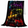 thumbnail image 2 of Six Neon Muscle Cars Glowing Smoke Black, Cozy Friendship Quote Scene, Warm Flannel Blanket for Living Room and Reading Nook, Art Lovers Friendship Gift, Fantasy Home Decor, 2 of 9