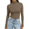 thumbnail image 2 of Turtleneck Sweaters for Women Ribbed Knit Long Sleeve, Slim Fitted Warm Fall Basic Pullover Light Brown 2XL, 2 of 7