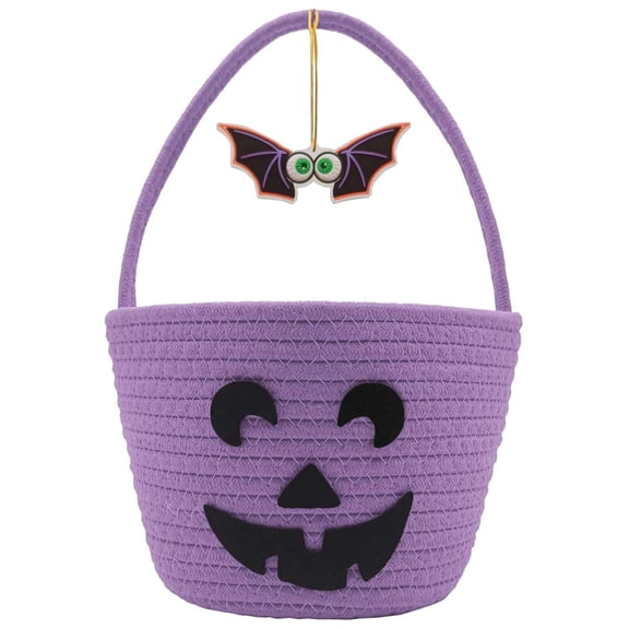 Halloween Basket for Kids, Trick or Treat Basket, Cute Pumpkin Candy Bucket, Boo Spooky Small Baskets, Jack O Lantern Bags for Girls/Boys Gift Baskets Empty