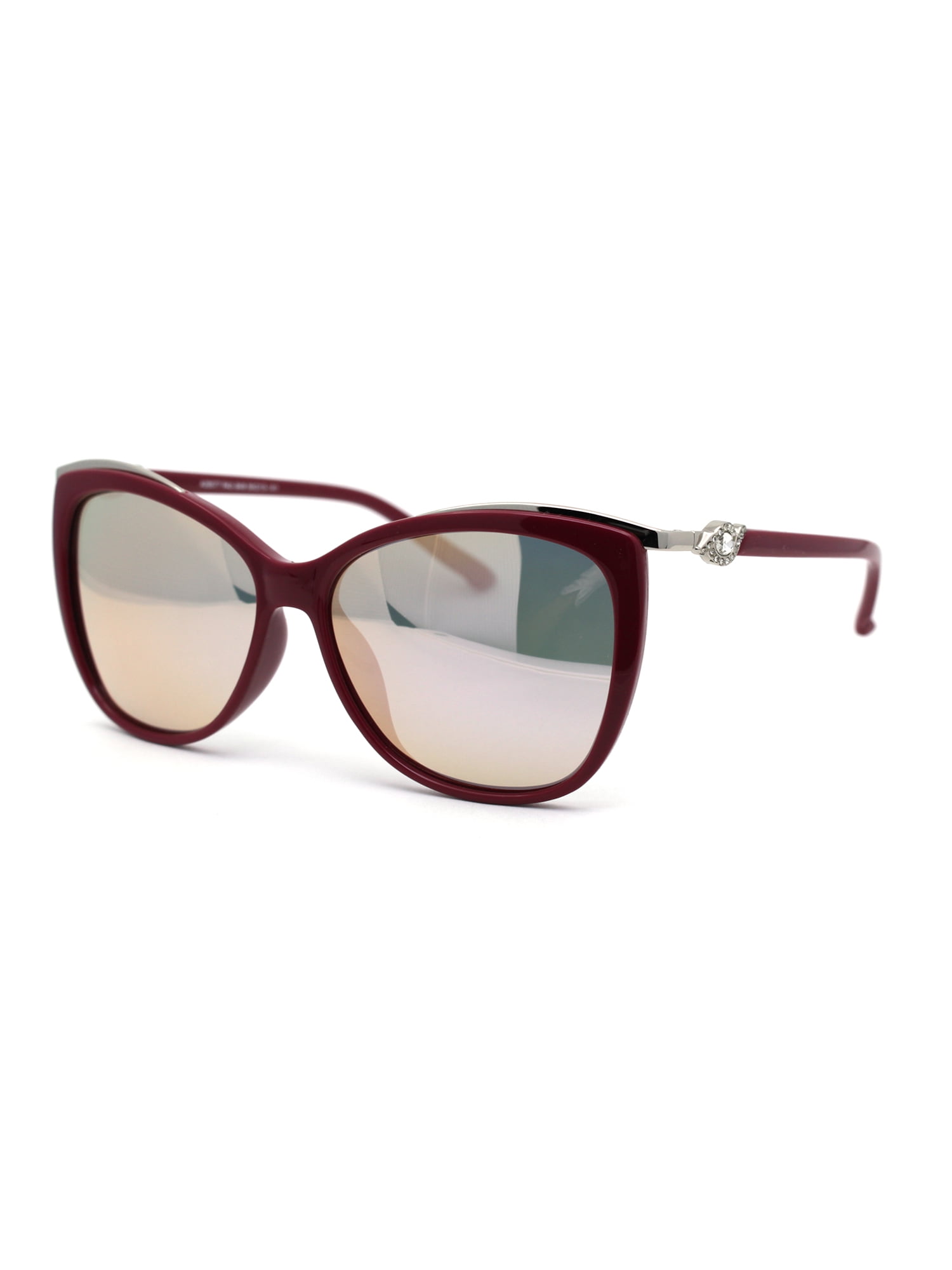 Womens CR39 Polarized Rhinestone Jewel Trim Cat Eye Sunglasses Black Smoke