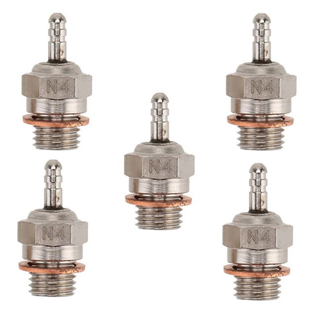 5x No.4 Hot Glow Plugs for 4C Engines 5% to 40% Nitro Fuels, Fits SHOCKWAVE, TSUNAMI Engine Performance Part