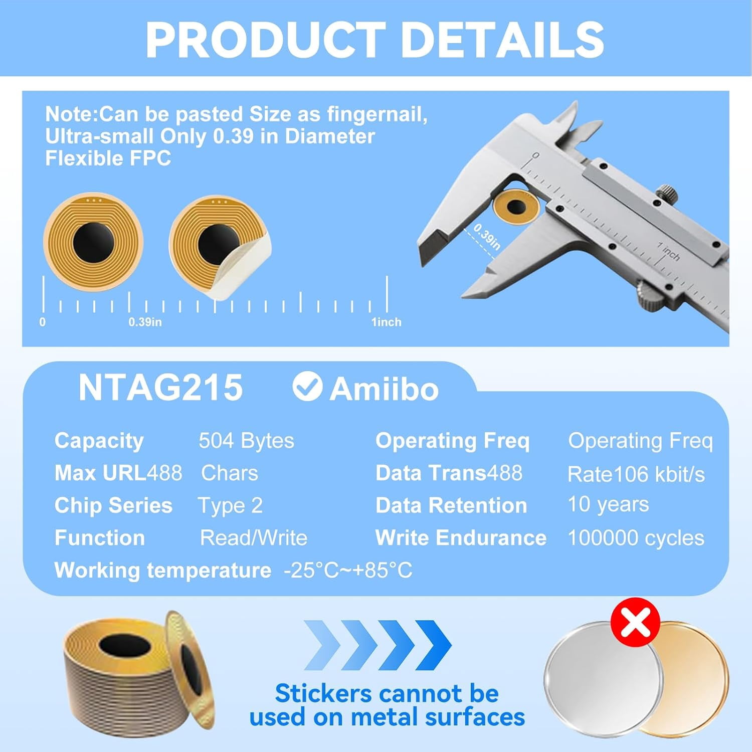 18 Pcs NFC Tags NTAG215 FPC Tag Flexible Smart Nail NFC Stickers NFC Electronic Tag Key Tags Waterproof Programmable RFID Sticker,10mm Round,NFC Tags for Phones, Amiibo,Wearables, Automation